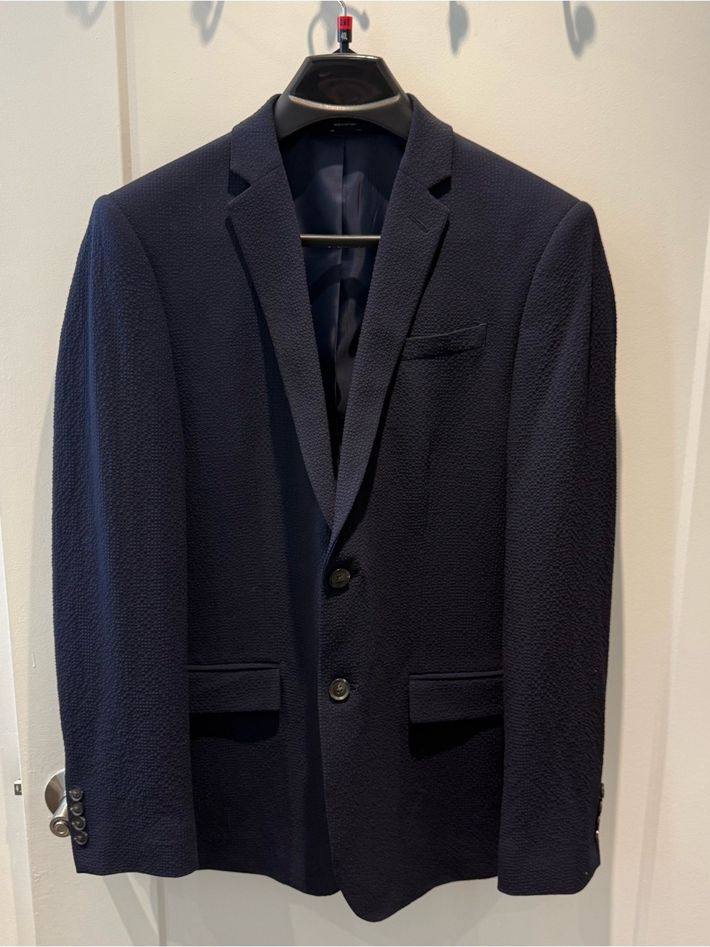 jf j.ferrar Navy Seersucker Textured Two-Button Slim Fit Sport Coat 40L
